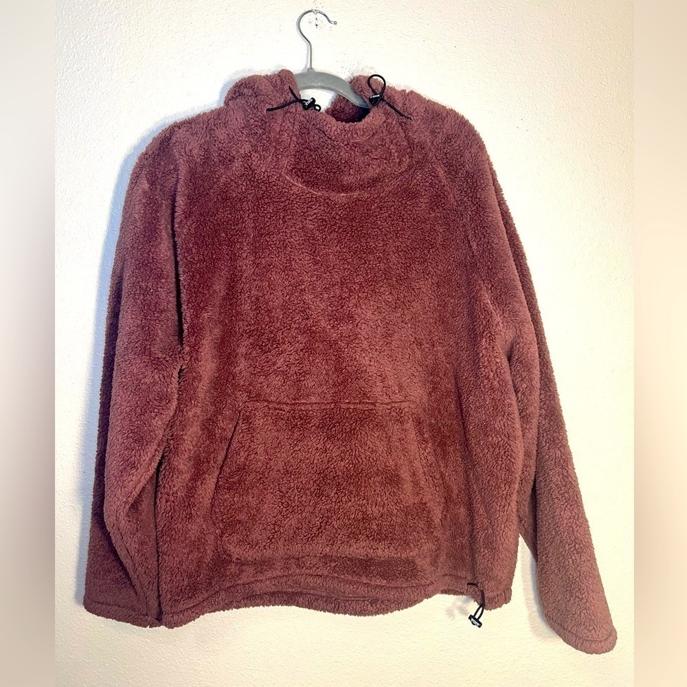 PINK Victoria’s Secret Sherpa teddy funnel neck popover hoodie Large